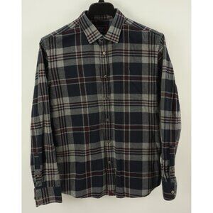 UNTUCKit McLntyre Flannel Mens Large Long Sleeve Gray Blue Plaid Button Up Shirt